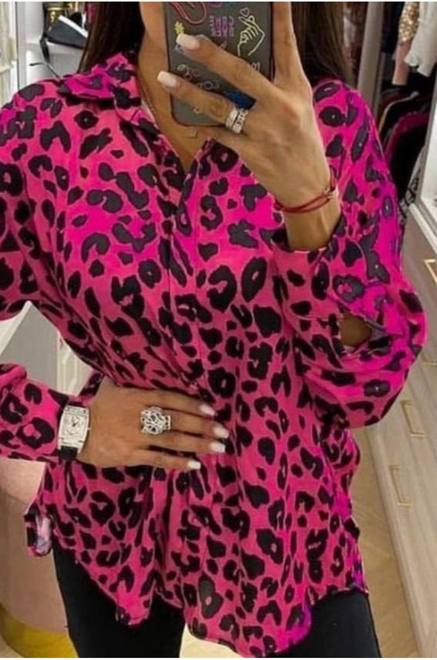 Жіноча блузка з леопардовим принтом малинового кольору 511 169326