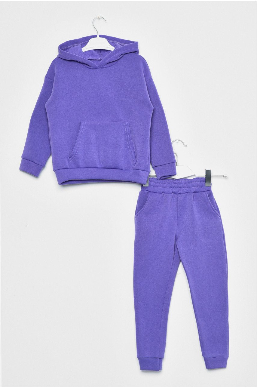 Спортивный костюм детский для девочки на флисе фиолетового цвета 169346