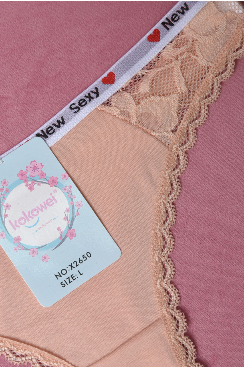 Стрінги жіночі з гіпюровими вставками бежевого кольору Х2650 169869