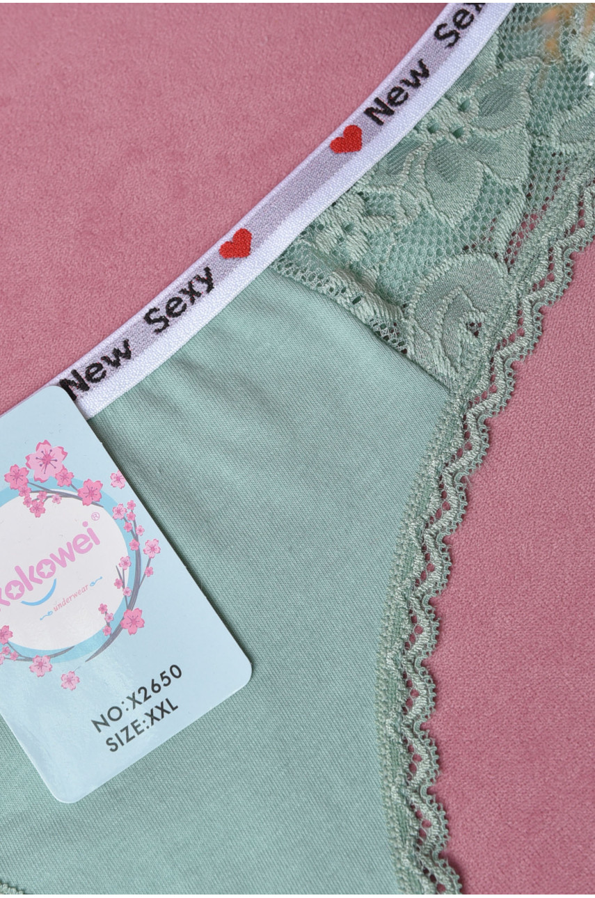 Стрінги жіночі з гіпюровими вставками м`ятного кольору Х2650 169871 Стрінги жіночі з гіпюровими вставками м`ятного кольору Х2650 169871