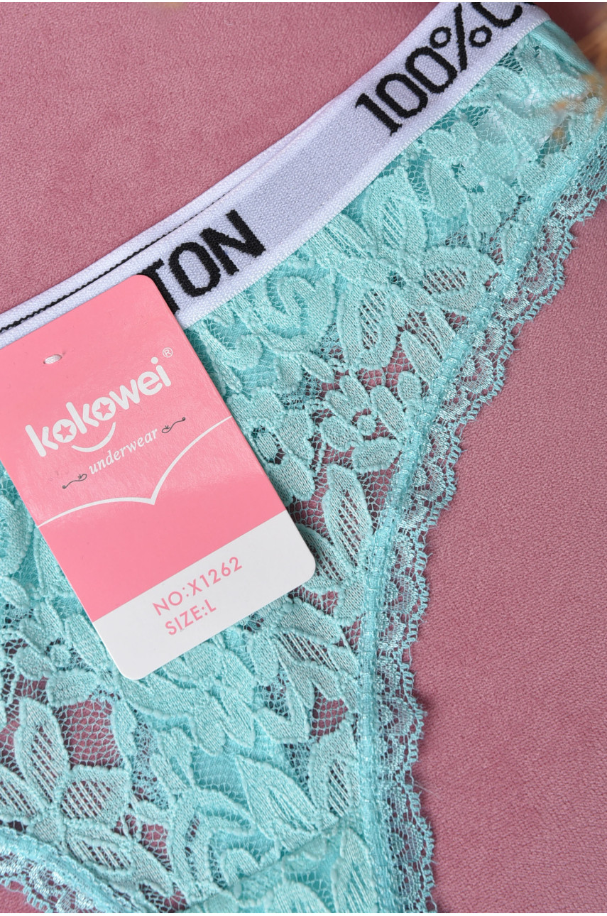 Стрінги жіночі з гіпюровими вставками м`ятного кольору Х1262 169897
