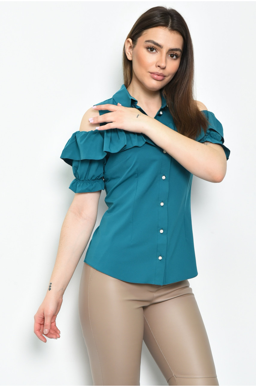 Блуза жіноча однотонна смарагдового кольору 137985 169982
