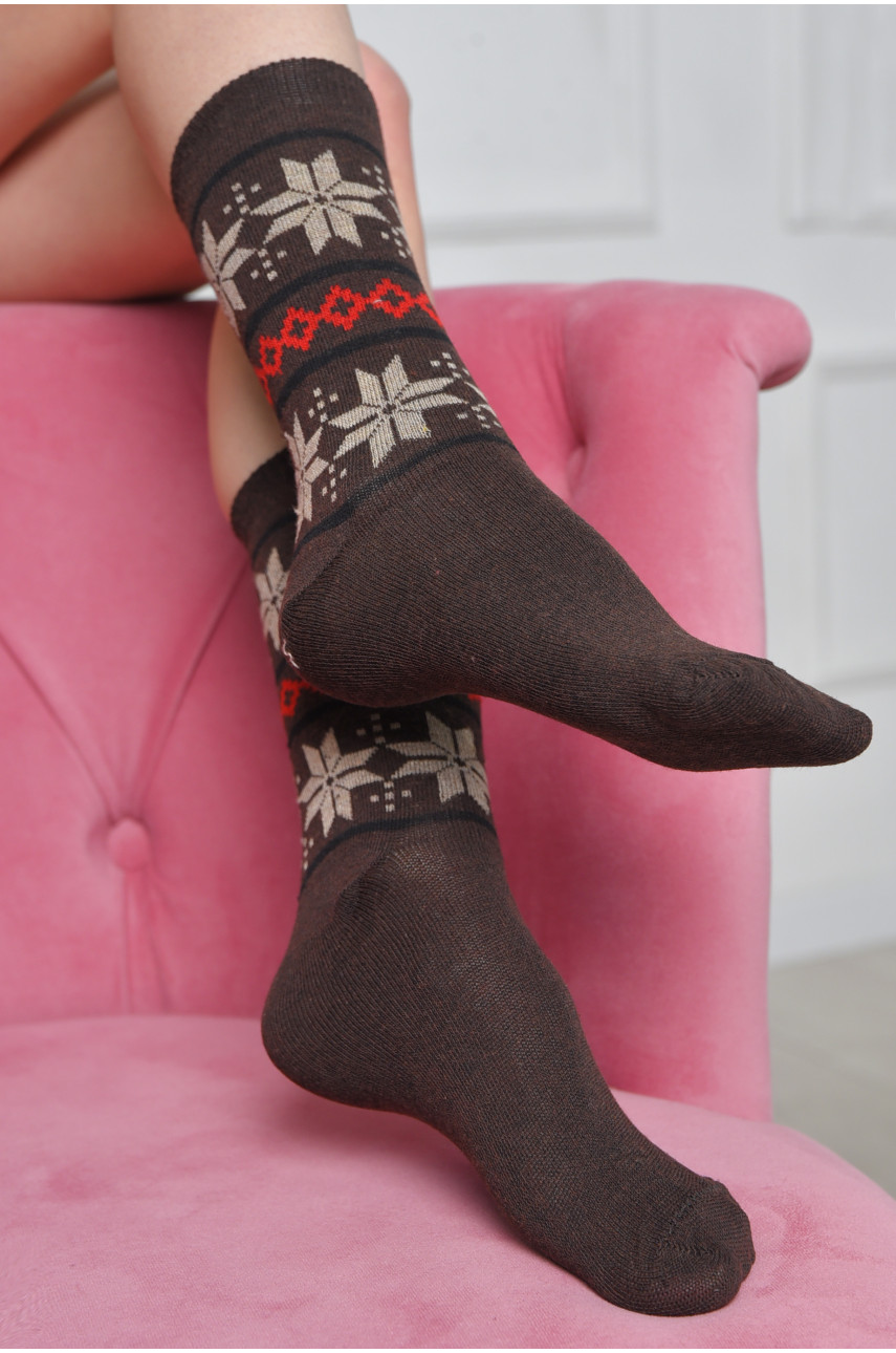Шкарпетки жіночі з малюнком темно-коричневого кольору розмір 36-40 170130