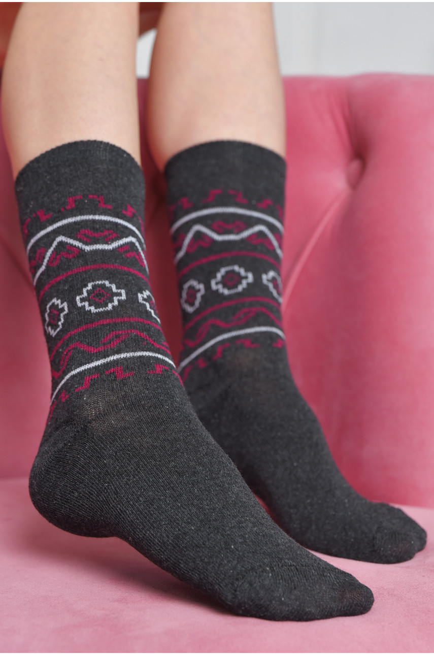 Шкарпетки жіночі з малюнком темно-сірого кольору розмір 36-40 170148