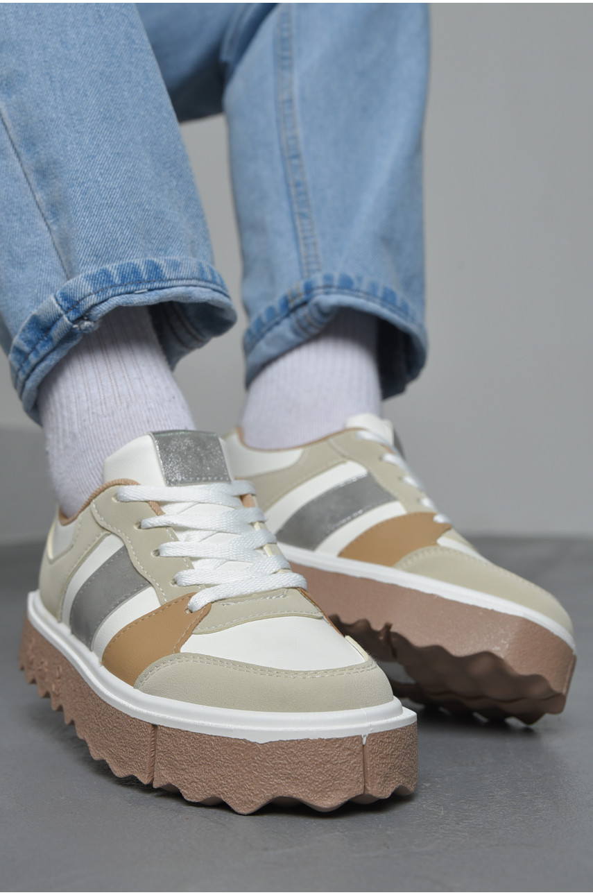 Кросівки жіночі біло-коричневого кольору на шнурівці L579-2 170681