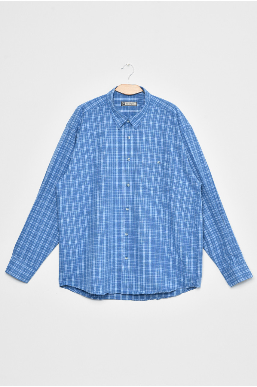 Рубашка мужская батальная голубого цвета в клеточку 170851