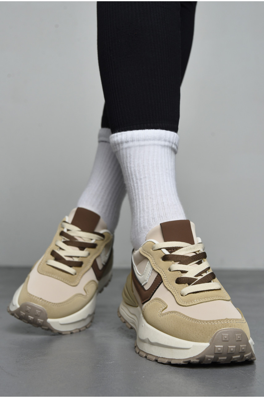 Кросівки жіночі бежевого кольору на шнурівці CQ7302-3 171024