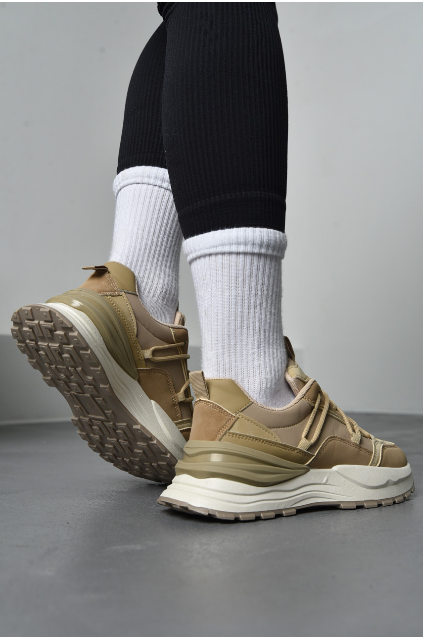 Кроссовки женские бежевого цвета на шнуровке CQ7305-4 171028