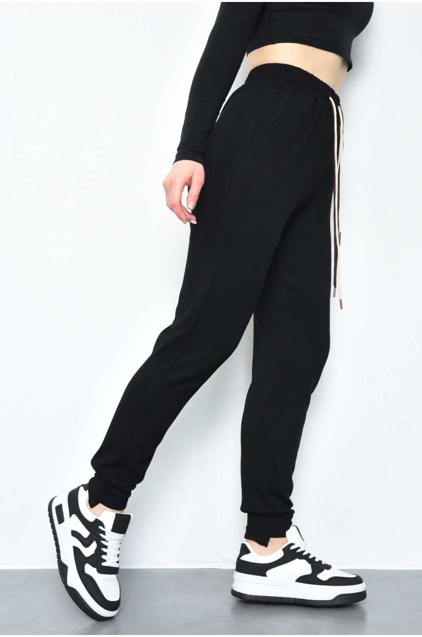 Спортивые штаны женские черного цвета 9652-1 171319