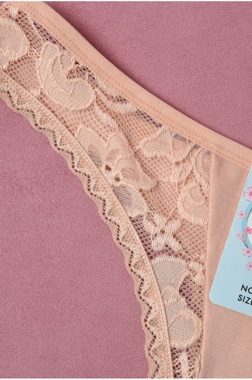 Стрінги жіночі з гіпюровими вставками бежевого кольору X2659 171405