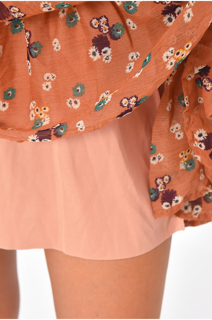 Платье женское шифоновое светло-коричневого цвета в цветочек т112 171419