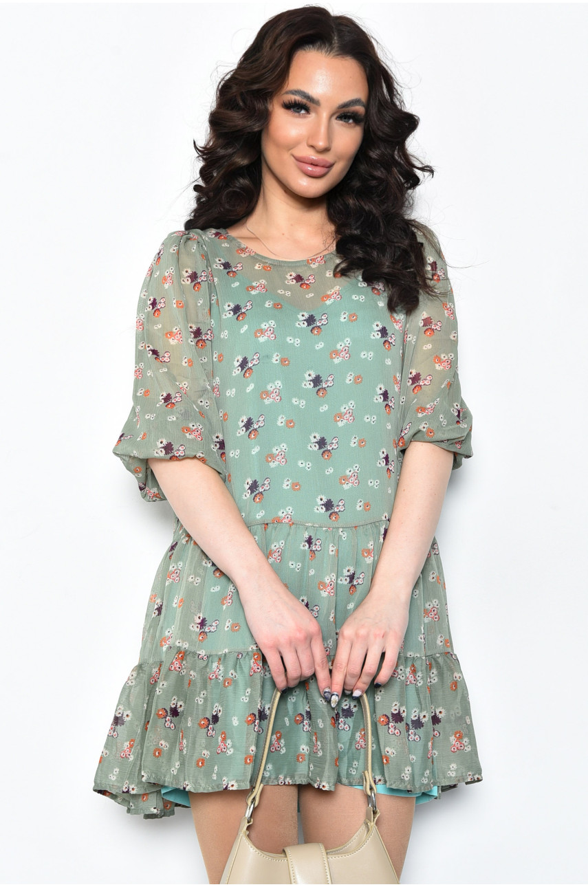 Платье женское шифоновое оливкового цвета в цветочек т112 171524
