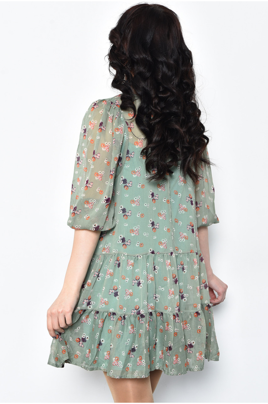 Платье женское шифоновое оливкового цвета в цветочек т112 171524