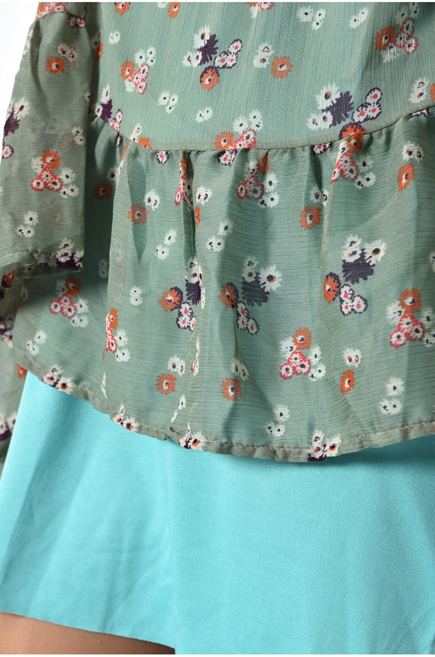 Платье женское шифоновое оливкового цвета в цветочек т112 171524