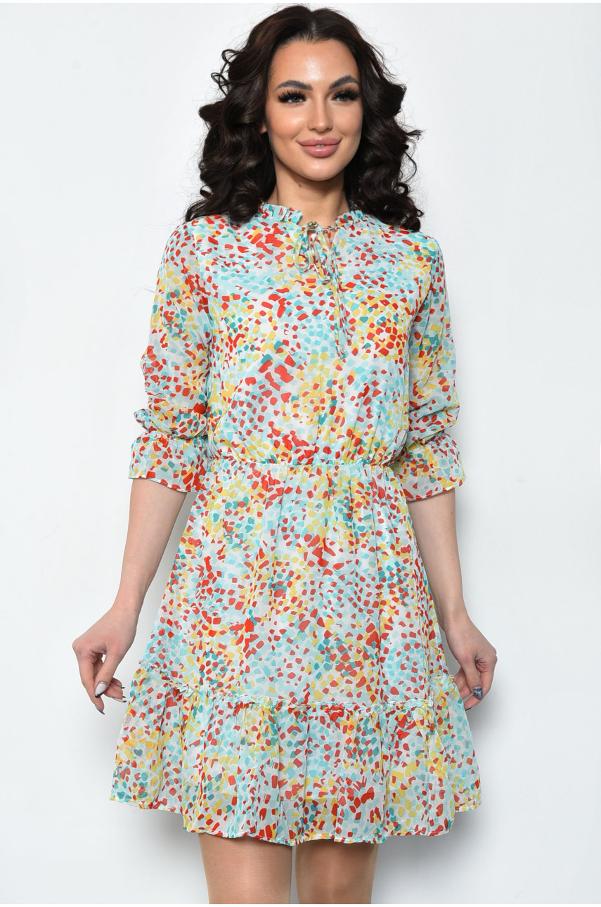 Платье женское шифоновое бирюзового цвета с разноцветными узорами 2008 171634