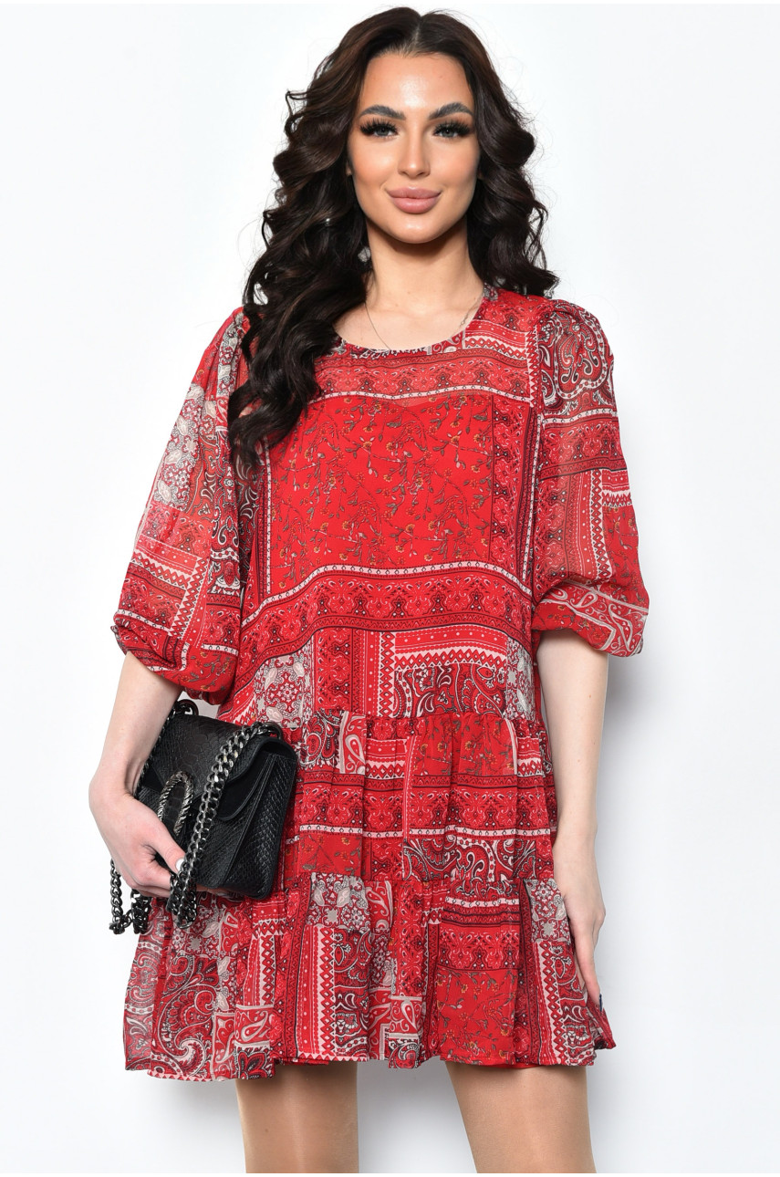 Платье женское шифоновое красного цвета с узором т112 171642