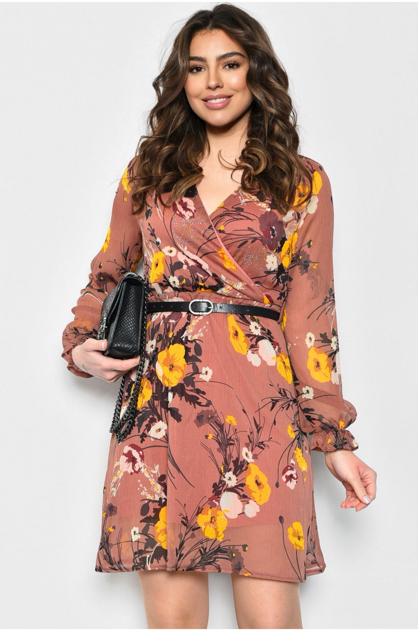 Платье женское шифоновое терракотового цвета с цветочными узорами 2003 171703