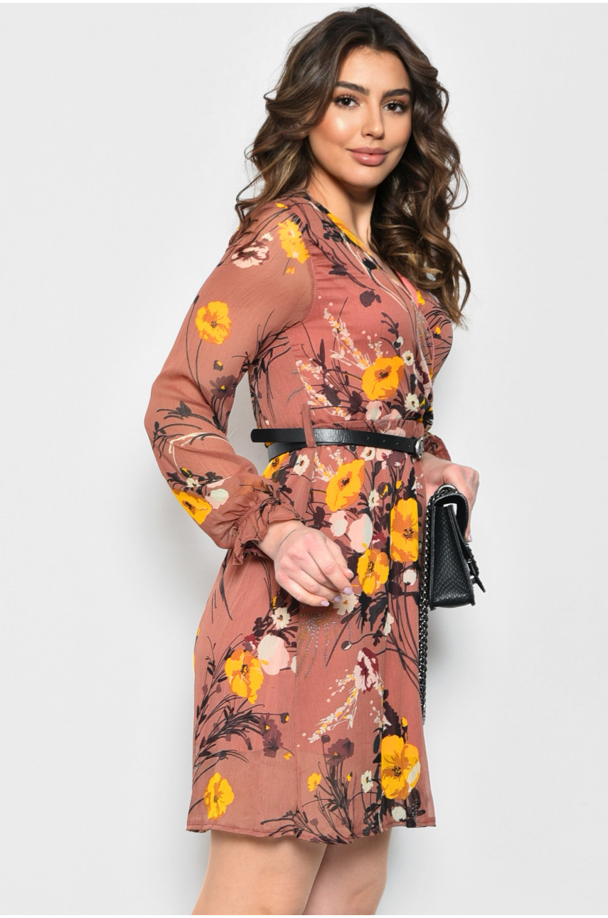 Сукня жіноча шифонова теракотового кольору з квітковим візерунком 2003 171703