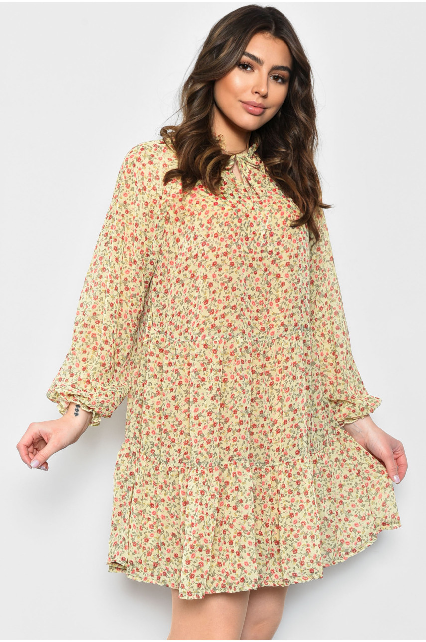 Платье женское шифоновое светло-салатового цвета в цветочек 171743