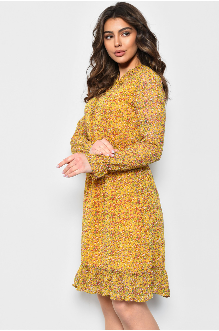 Платье женское шифоновое горчичного цвета в цветочек 1536 171754
