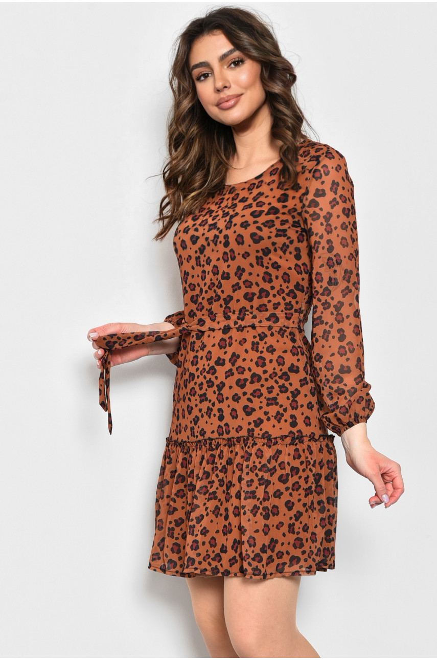 Платье женское коричневого цвета с леопардовым принтом 171953