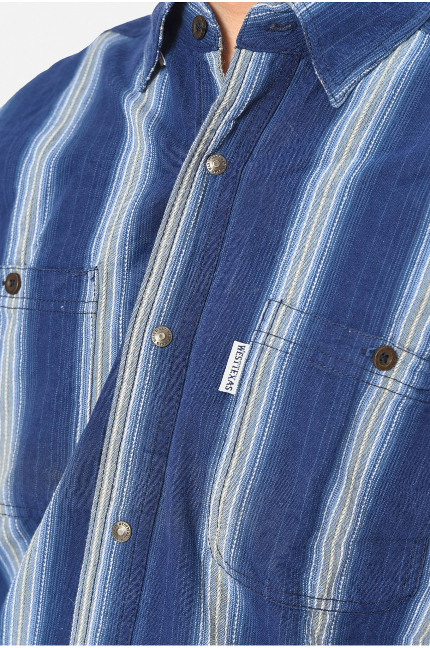 Сорочка чоловіча батальна в смужку синього кольору 172013 Сорочка чоловіча батальна в смужку синього кольору 172013