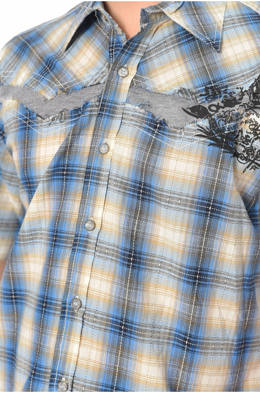 Рубашка мужская полубатальная в клетку голубого цвета 172014