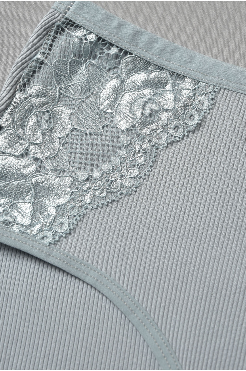 Трусы женские батальные с гипюровой вставкой серо-голубого цвета А2255 172077