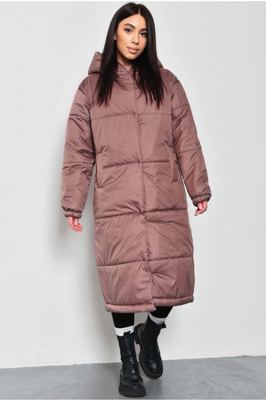 Куртка женская еврозима удлиненная цвета мокко 172245