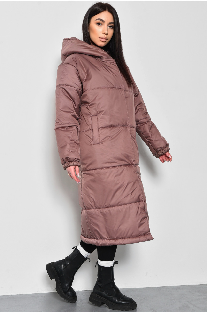 Куртка женская еврозима удлиненная цвета мокко 172245