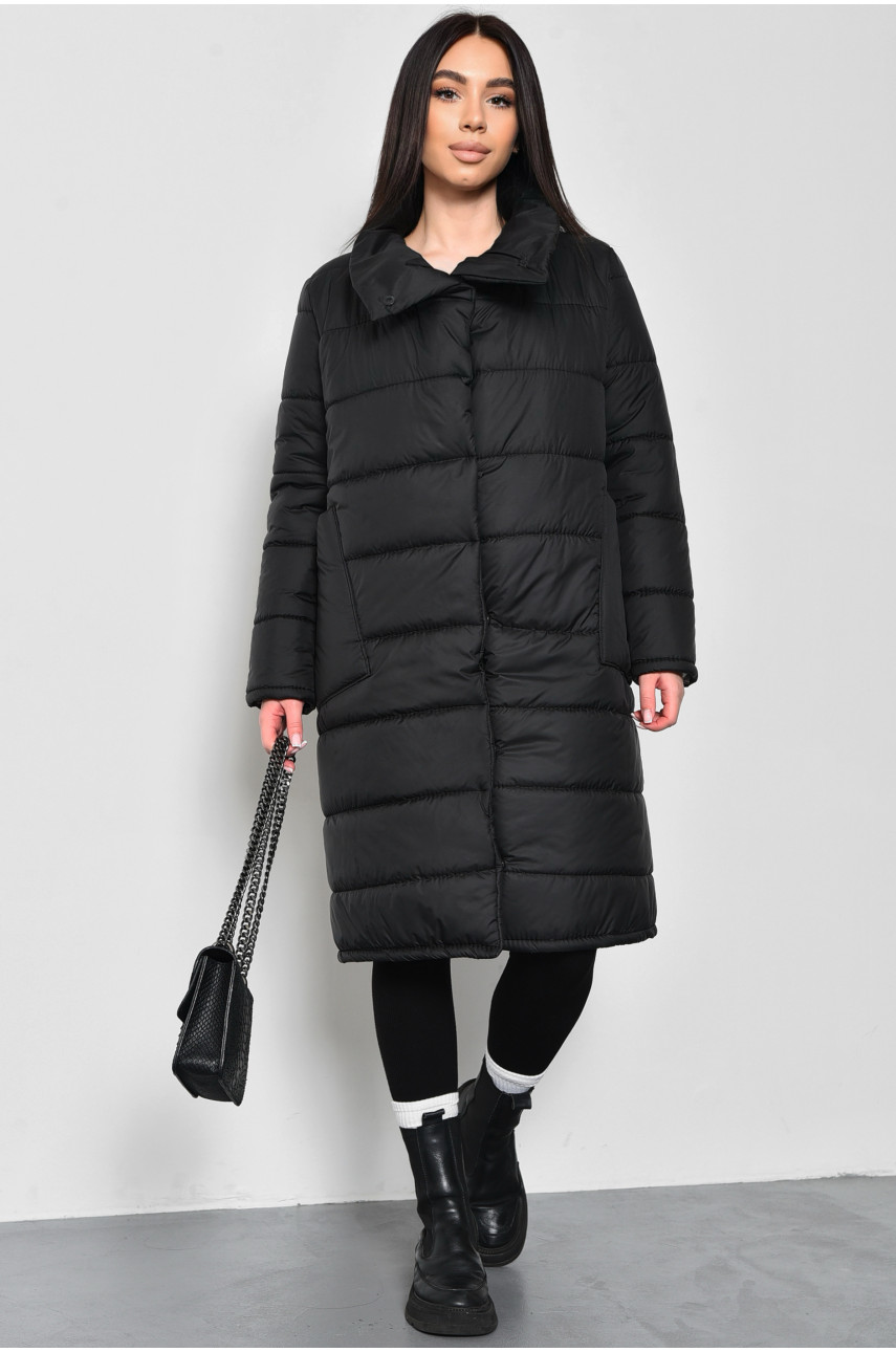 Куртка женская демисезонная удлиненная черного цвета 172251
