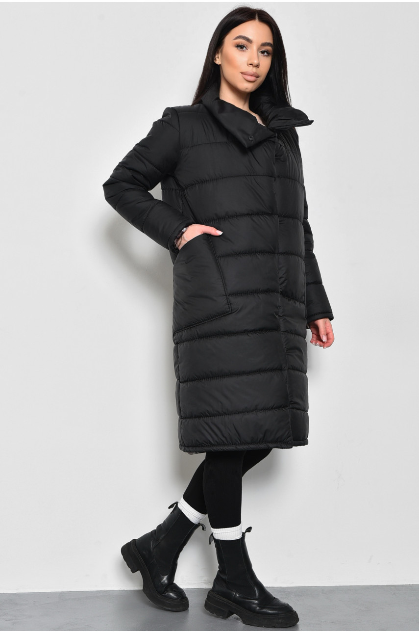 Куртка женская демисезонная удлиненная черного цвета 172251