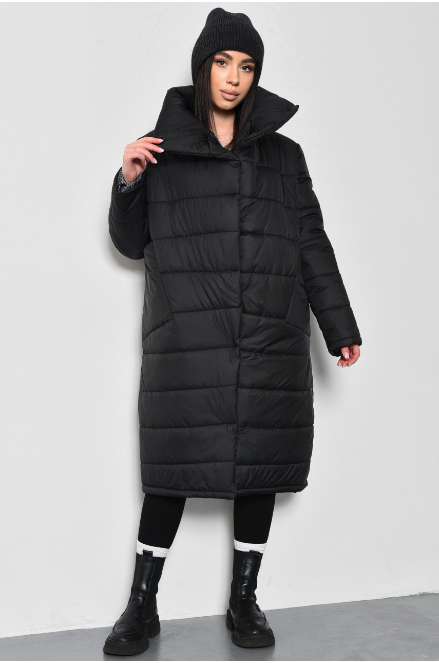 Куртка женская демисезонная удлиненная черного цвета 172252