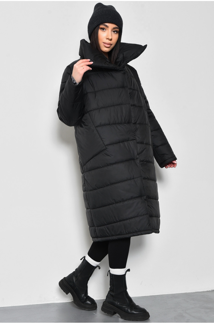 Куртка женская демисезонная удлиненная черного цвета 172252