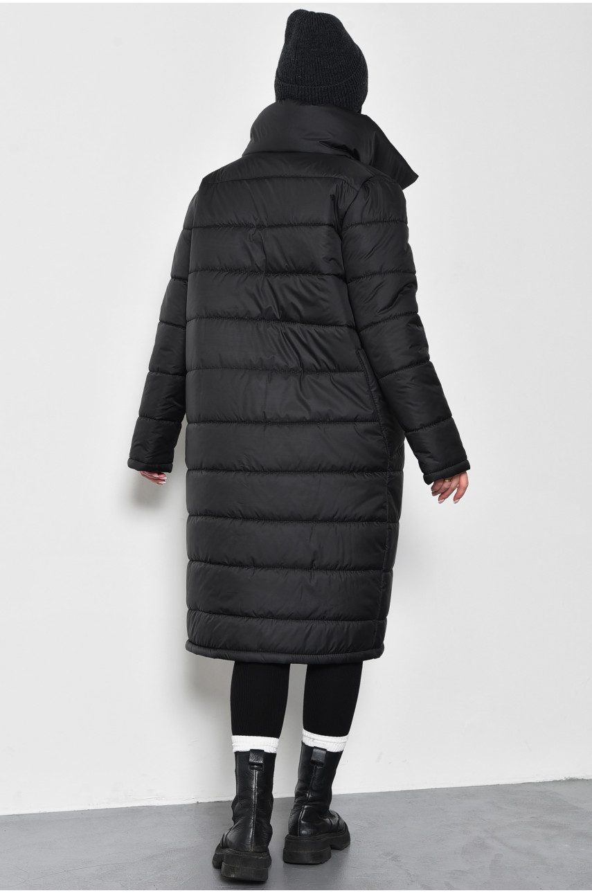 Куртка женская демисезонная удлиненная черного цвета 172252 Куртка женская демисезонная удлиненная черного цвета 172252