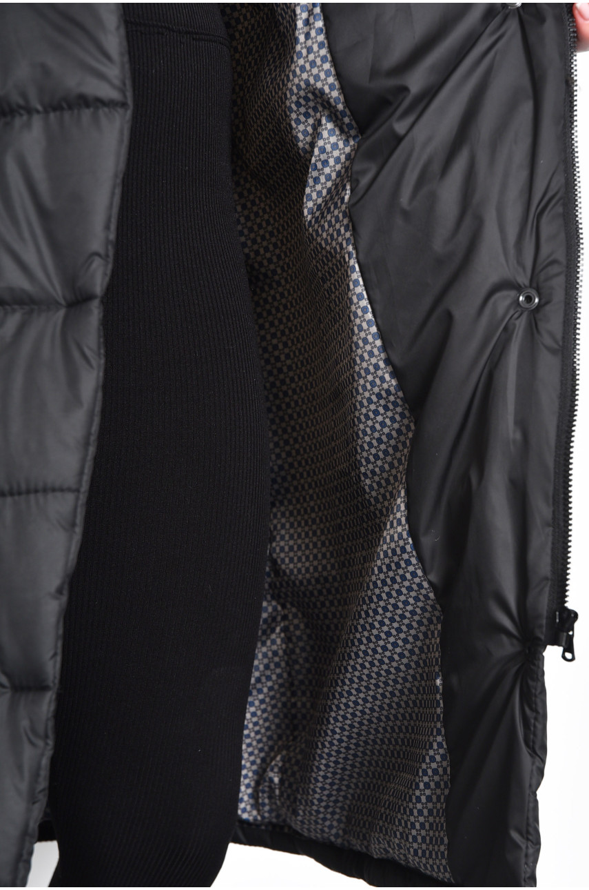 Куртка женская демисезонная удлиненная черного цвета 172252 Куртка женская демисезонная удлиненная черного цвета 172252