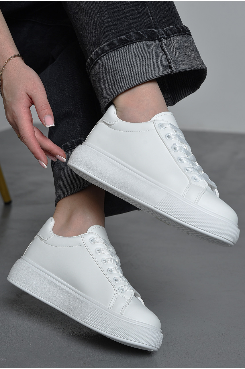 Кросівки жіночі білого кольору на шнурівці 204-674 172255