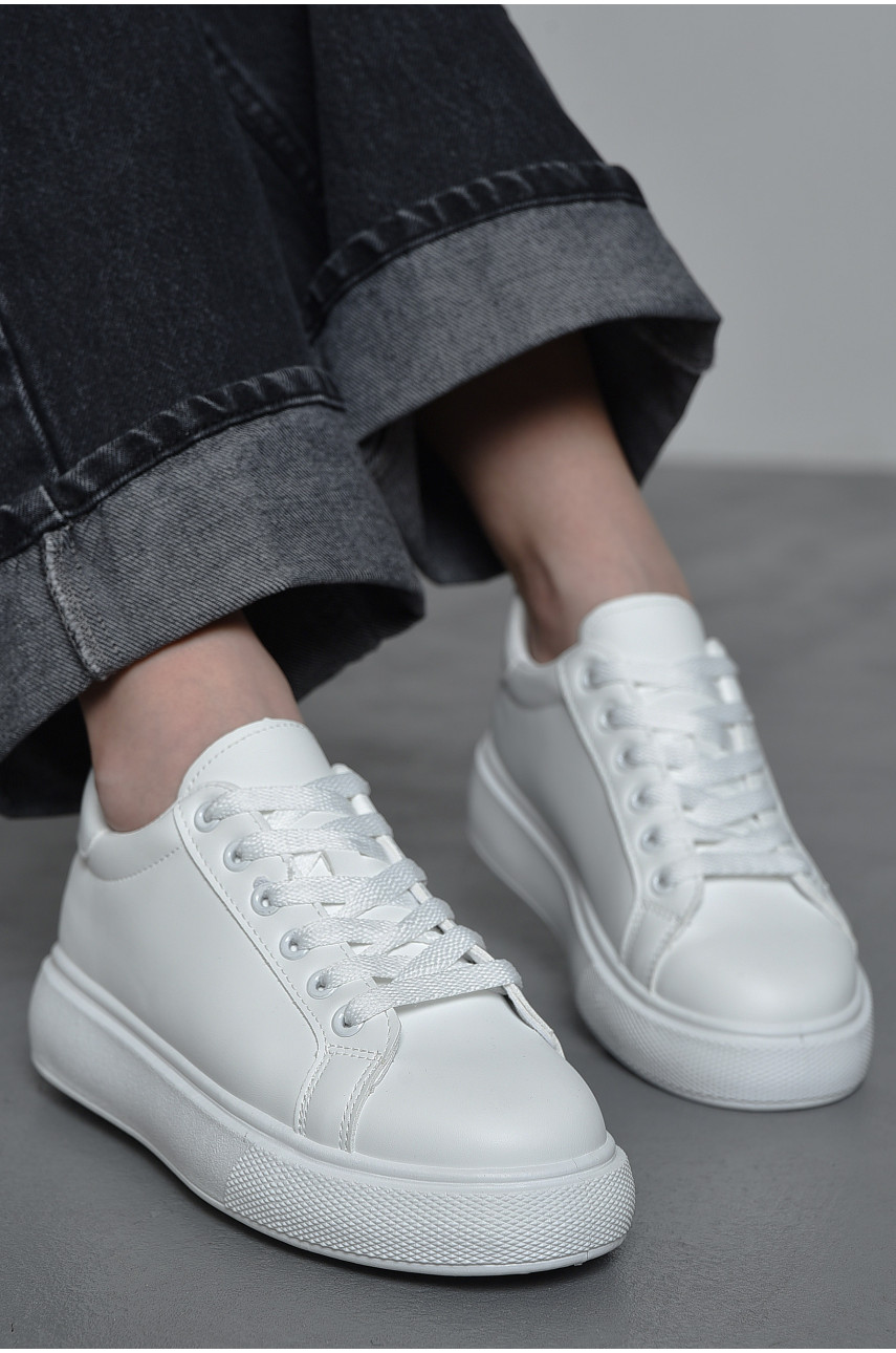 Кросівки жіночі білого кольору на шнурівці 204-674 172255