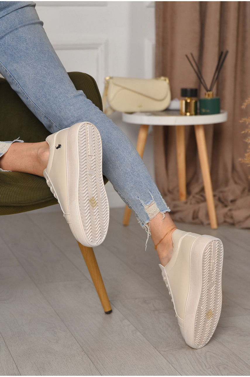 Кроссовки женские бежевого цвета на шнуровке 204-672 172259 Кроссовки женские бежевого цвета на шнуровке 204-672 172259