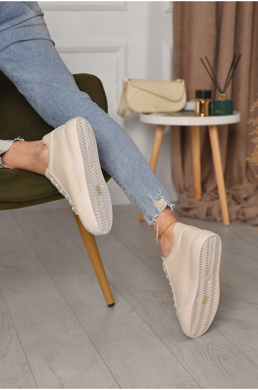 Кроссовки женские бежевого цвета на шнуровке 204-675 172261