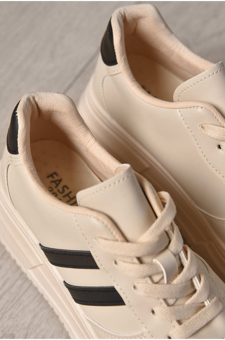 Кроссовки женские бежевого цвета на шнуровке 201-650 172262 Кроссовки женские бежевого цвета на шнуровке 201-650 172262