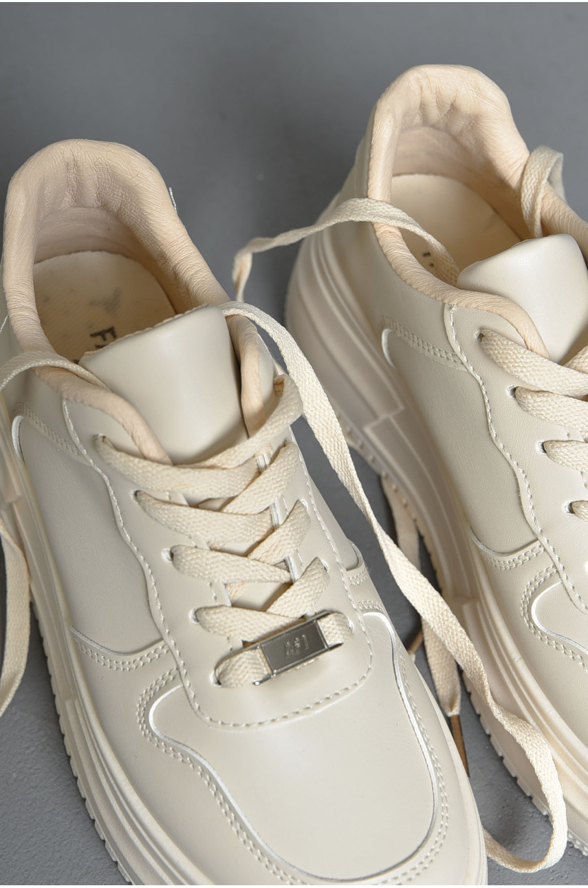 Кроссовки женские бежевого цвета на шнуровке 201-653 172264 Кроссовки женские бежевого цвета на шнуровке 201-653 172264