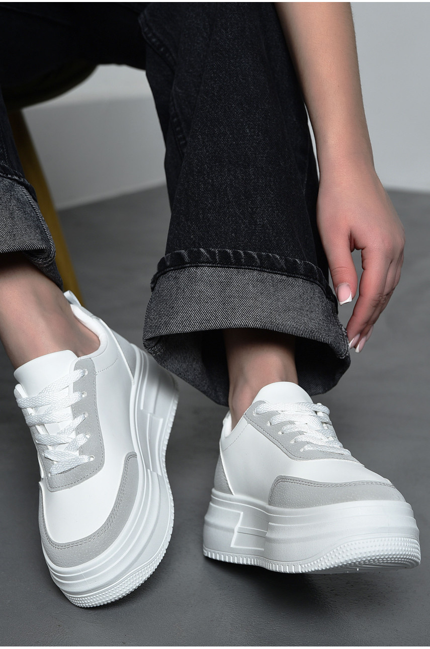 Кросівки жіночі білого кольору на шнурівці 201-644 172267