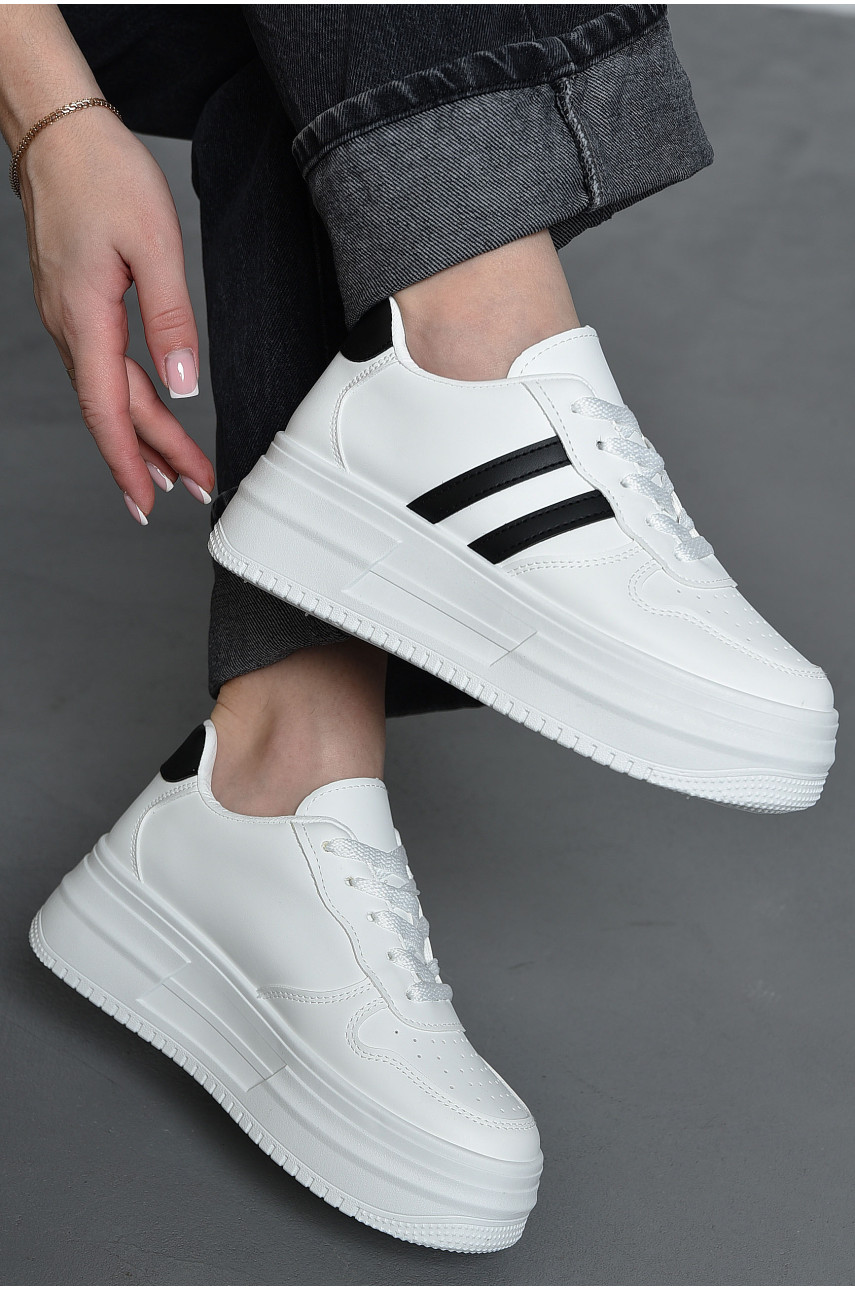 Кросівки жіночі білого кольору на шнурівці 201-649 172268