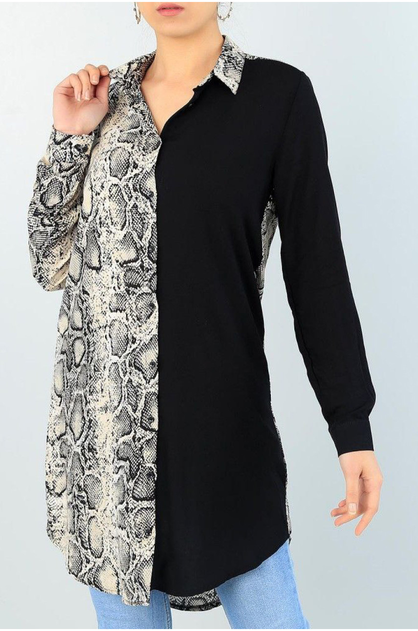 Сорочка подовжена жіноча чорно-бежевого кольору 172304