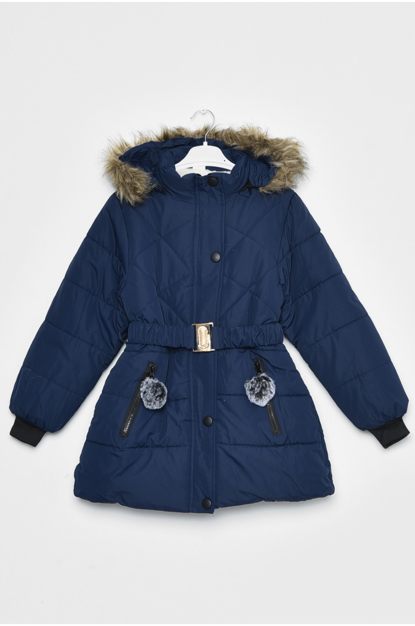 Куртка дитяча зимова  для дівчинки темно-синього кольору Уцінка 172324