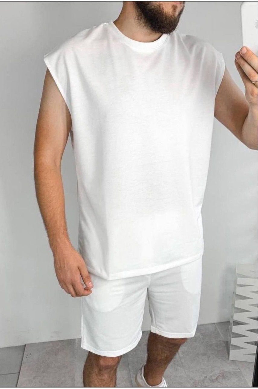 Спортивный костюм мужской белого цвета 7379 172445