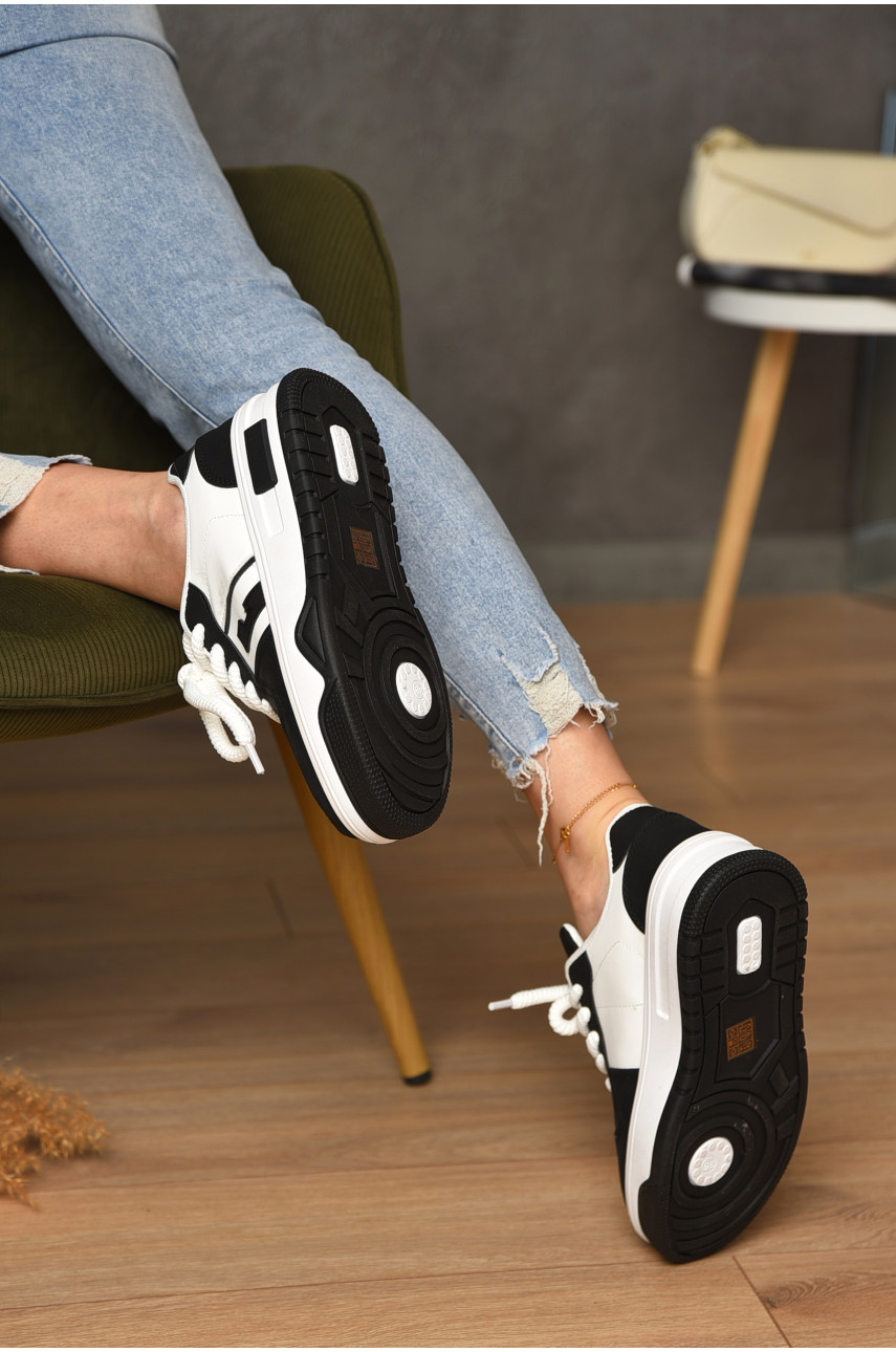 Кросівки жіночі чорно-білого кольору на шнурівці 81-5 172475