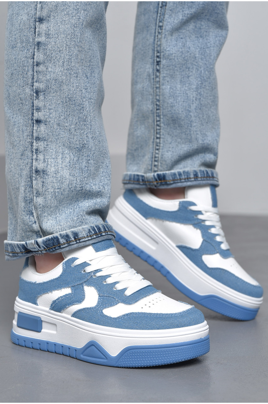 Кросівки жіночі біло-синього кольору на шнурівці 95-7 172491