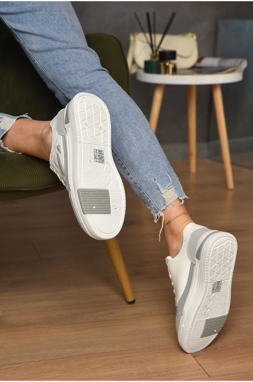 Кроссовки женские бело-серого цвета на шнуровке 89-3 172494